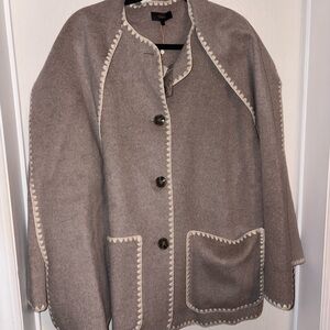 NWT Quince Double-Faced Merino Wool Scarf Coat in Oat color size Large